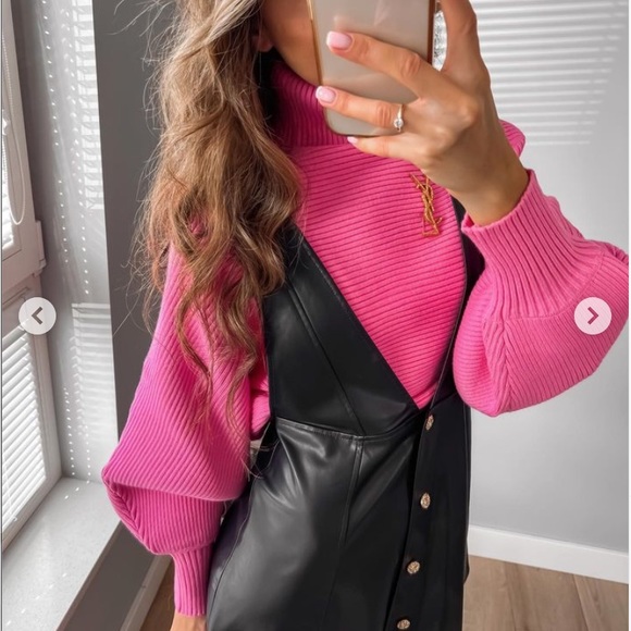 🦋 Bloggers Favorite 🦋 NEW ZARA PINK HIGH NECK KNIT SWEATER SZ M REF. 5536/123 - Picture 4 of 13